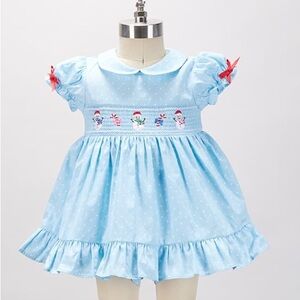 Short-Sleeve Blue Polka Dot Snowman Dress 18 Months with Bloomers Diaper…